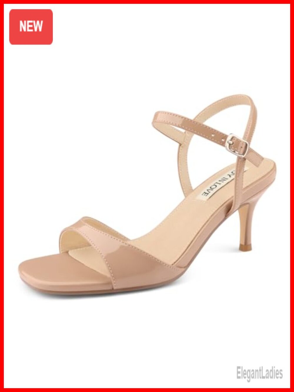 JOY IN LOVE Kitten Heels Open Toe Sandals with Ankle Strap